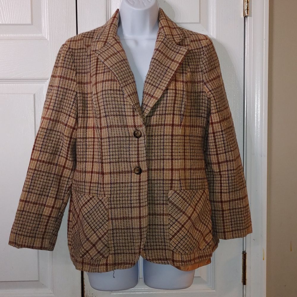Vintage Bronson tan wool blazer suede elbow patches  Sz 13-14 see measurements